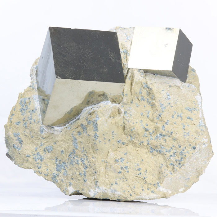 1360g Double Pyrite Crystal Specimen on Host Rock title=