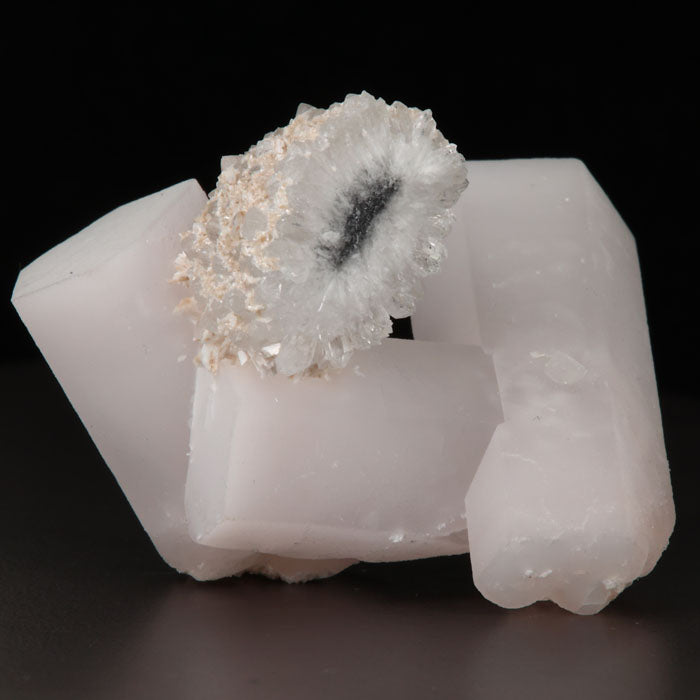 66g Beautiful White Calcite Crystal Cluster & Quartz title=